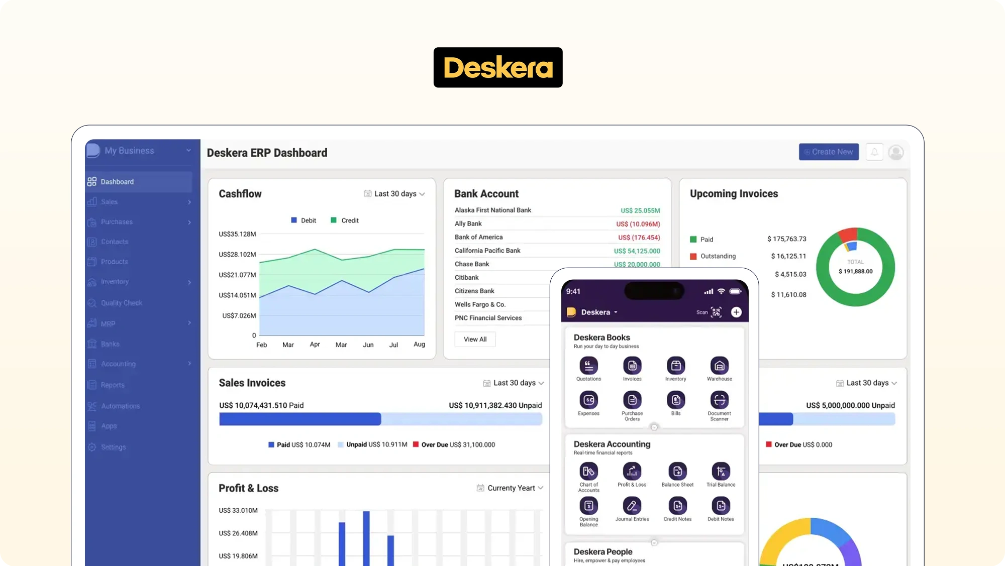 deskera erp product screen