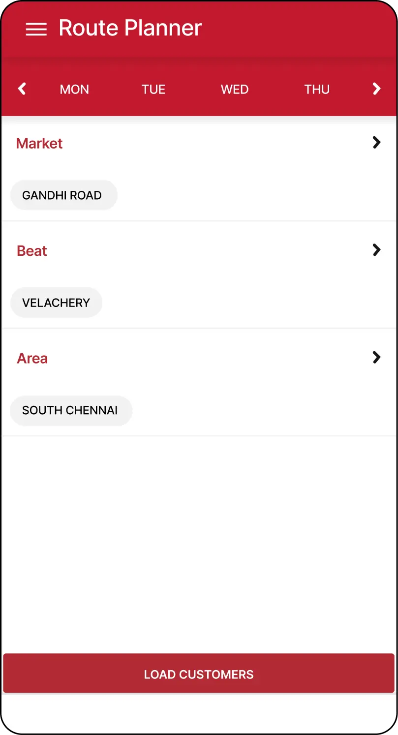 Dealer and distributor management system's route planner in mobile app