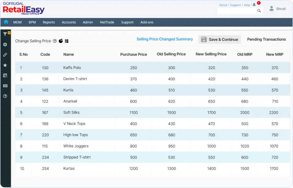 Price management of apparel chain ERP software