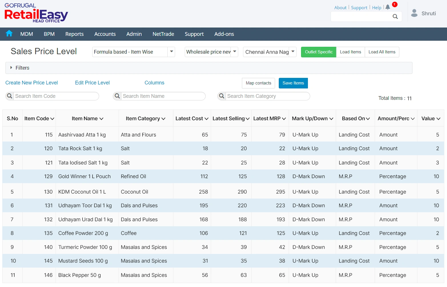 Centralized price management with efficient supermarket ERPC